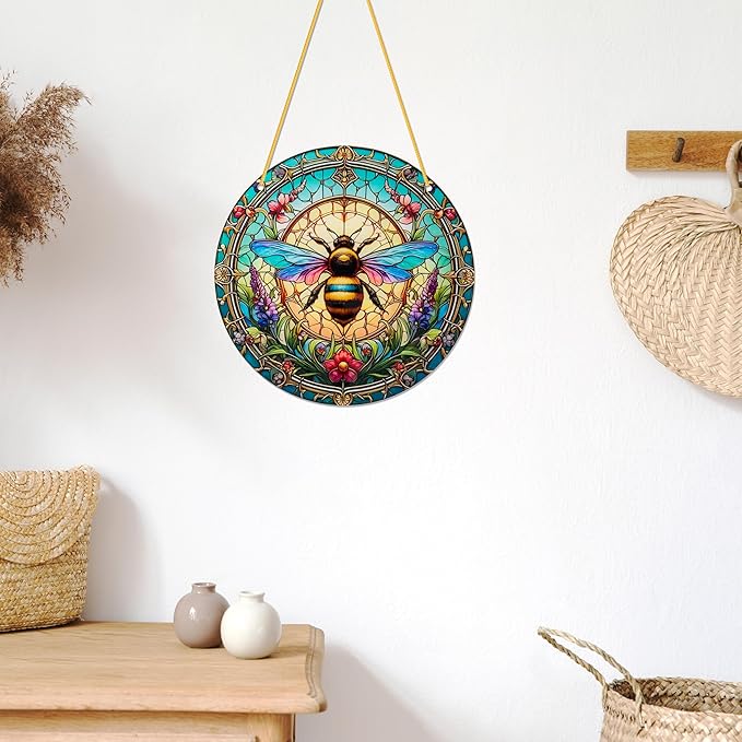 Bee Window Hangings Decor - Acrylic Sun Catcher Ornaments with Hook & Chain,Art SunCatcher Pendant for Gifts Indoor Outdoor Home Wall Living Room Spring Summer Decoration (Colorful Bee)