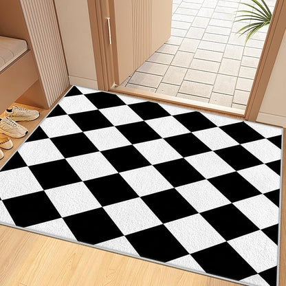 Checkered Rug, Black White Rug, Washable Rugs 6x8, Geometric Rhombus Plaid Area Rugs, Grid Gingham Carpet for Living Room Non Slip Home Decor