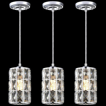Doraimi Lighting 3 Pack 1 Light Hanging Kitchen Island 8.75" Crystal Modern Pendant Light Fixture,Nickel Finish with Crystal Shade for Bar,Dining Room,Corridor,Living Room Over Sink
