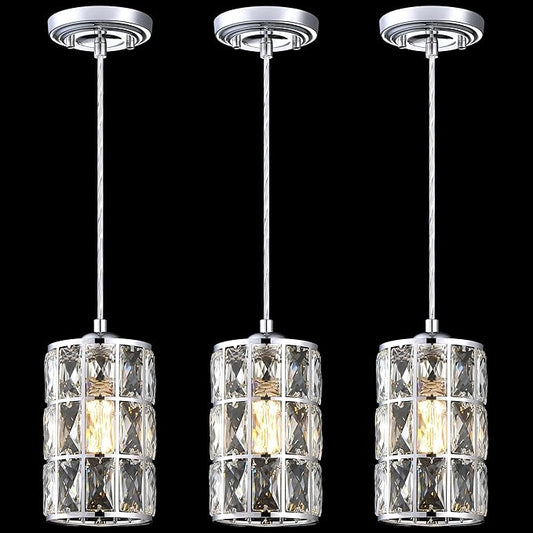 Doraimi Lighting 3 Pack 1 Light Hanging Kitchen Island 8.75" Crystal Modern Pendant Light Fixture,Nickel Finish with Crystal Shade for Bar,Dining Room,Corridor,Living Room Over Sink