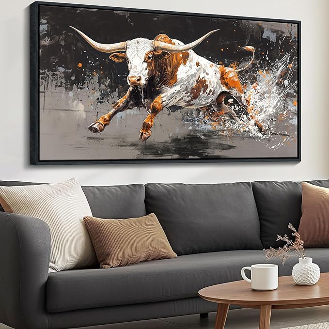 Highland Cow Wall Art - Farmhouse Cow Pictures Wall Decor - Rustic Canvas Country Wall Decor - Large Pictures for Living Room -Framed Artwork for Walls 24×48IN