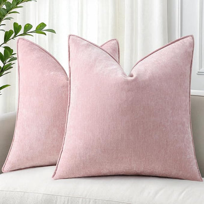 decorUhome Spring Couch Throw Pillow Covers 16x16 Set of 2, Decorative Soft Velvet Neutral Chenille Pillow Covers with Elegant Design for Sofa Bed Living Room Home Decor, Blush Pink