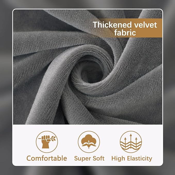 hyha Velvet Couch Cushion Covers, Stretch Chaise Lounge Sectional Couch Seat Covers L Shape for Sectional Sofa, Soft Sofa Cushion Slipcover Washable with Elastic Bottom(Chaise, Grey)