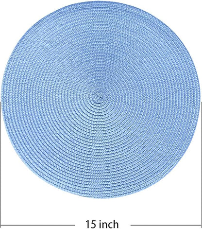 AHHFSMEI Round Braided Placemats 15 Inch Round Table Mats for Dining Tables Natural Woven Heat Resistant Place mats Set of 6 (Sky Blue)