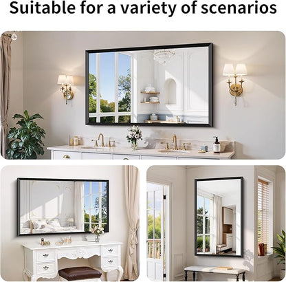 Black Bathroom Mirror 36 x 60 Inch Rectangle Wave Beveled Frame for Wall Bathroom Vanity Mirror for Over Sink, Tempered Glass,for Entryway Hangs, Bathroom Living Room Horizontal or Vertical