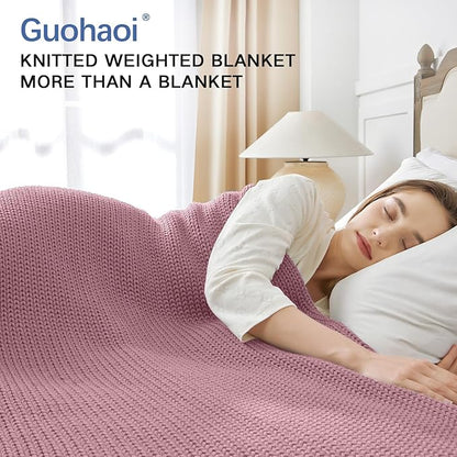 Guohaoi Knitted Weighted Blanket for Adults (Muted Pink 60"x80" 15lbs) No Beads Cooling Throw Blanket for Hot Sleepers, Home Decor Breathable Chunky Knit Heavy Blanket Use on Queen/King Size Bed