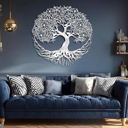 Yemwot Metal Tree of Life Wall Decor, Circle of Life Metal Tree Wall Art, Branch Art, Spiritual Decor, Modern Sculpture Decoration, Living Room Bedroom Decoration (White-Tree 5, 39"x 39"| 100x100cm)