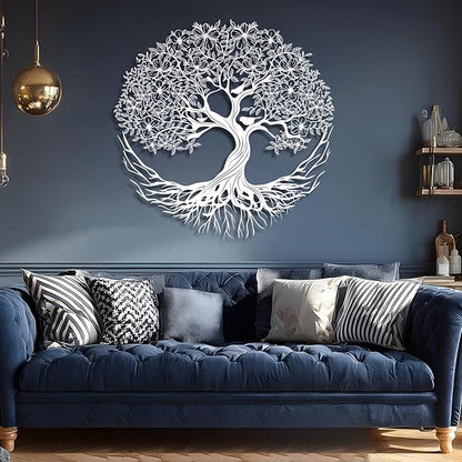 Yemwot Metal Tree of Life Wall Decor, Circle of Life Metal Tree Wall Art, Branch Art, Spiritual Decor, Modern Sculpture Decoration, Living Room Bedroom Decoration (White-Tree 5, 29"x 29"| 76x76cm)