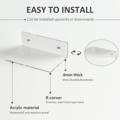 9 Inch Clear Wall Shelves, Acrylic Small Floating Shelf, Home Wall Display Shelf for Storage, Room Décor, Space Saving, Items Organizer, Bathroom Organizer, 4 Pack