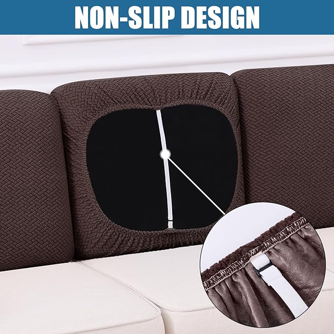 Smiry Waterproof Couch Cushion Covers, Stretch Jacquard Thick Sofa Cushion Covers, Washable Seat Slipcover Elastic Furniture Protector for Pets, Kid (Back Cover M, Chocolate)
