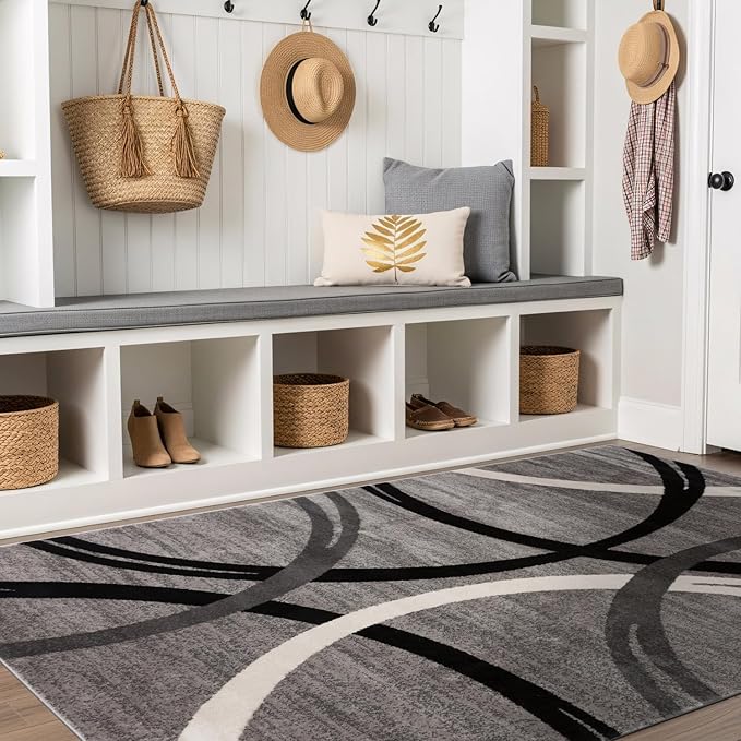 Rugshop Wavy Circles Design Area Rug, Fade-Resistant Carpet for Living Room, Dining Room, or Bedroom, Gray, 5'3" x 7'3"
