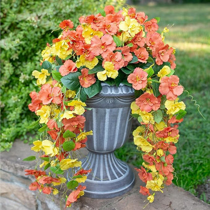HyeFlora Hibiscus Fall Flowers Artificial Hanging Flowers Plants for Outdoors Autumn Decoration, 2pcs Silk Hibiscus Vines Realistic UV Resistant Faux Flowers for Outside Planters Yard Garden Home, Mix