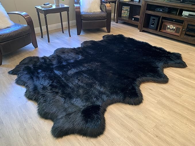 LAMBZY Faux Sheepskin Super Soft Hypoallergenic Silky Shag Rug for Living Room, Kids Room, Sofa (Octo 8 Pelts 6'x8', Black)