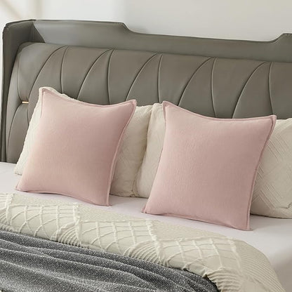 FUTEI Pink Chenille Throw Pillow Covers 16x16 Inch Set of 2,Edges Double-Stitched Cushion Cases,Modern Home Decor for Couch Living Room