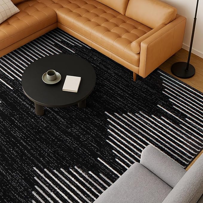 Rugshop Bohemian Stripe Stain Resistant High Traffic Living Room Kitchen Bedroom Dining Home Office Area Rug 12' x 15' Black
