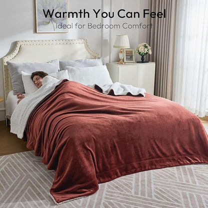 NANPIPER Warm Sherpa Blanket King Size for Bed, Soft Fleece for Winter, Fuzzy Plush Throw Gift for Women, Chocolate Brown 90x108 Inches