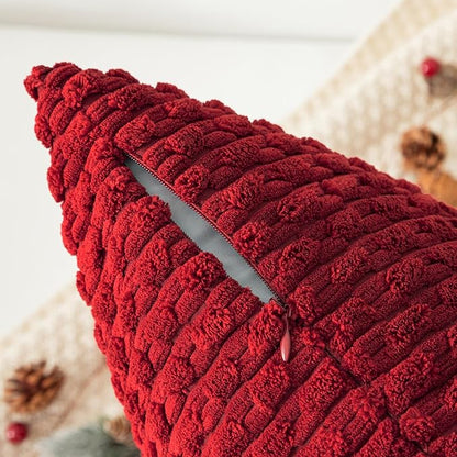 Kevin Textile 12x20 Inch Pillow Cover 1 Pack Boho Christmas Decorative Soft Striped Corduroy Lumbar Farmhouse Color Accent Rectangle Cushion Case for Living Room Couch Sofa Bed, Burgundy
