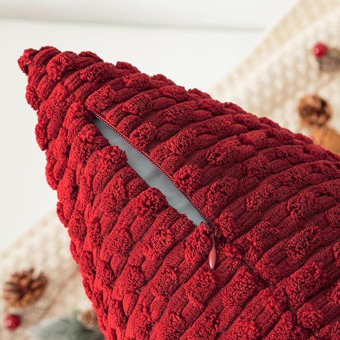 Kevin Textile 14x24 Inch Pillow Cover 1 Pack Boho Christmas Decorative Soft Striped Corduroy Lumbar Farmhouse Color Accent Rectangle Cushion Case for Living Room Couch Sofa Bed, Burgundy