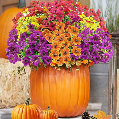 Artificial Fall Flowers for Outdoors, UV Resistant Fake Silk Flowers No Maintenance for Outside,Faux Mums Eucalyptus Plants for Porch Patio Garden Planter Box Home Autumn Outdoor Decor(10pcs)