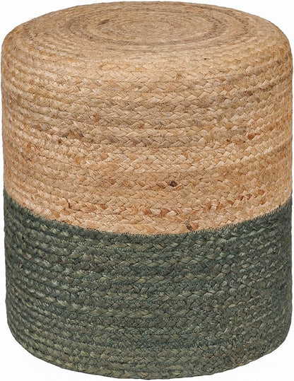 REDEARTH · Cylindrical Pouf Foot Stool Ottoman - Jute Braided Pouffe Poof Accent Sitting Footrest for The Living Room, Bedroom, Nursery, Patio, Lounge & Other Rooms (14.5”X14.5”X16”; Natural Olive)