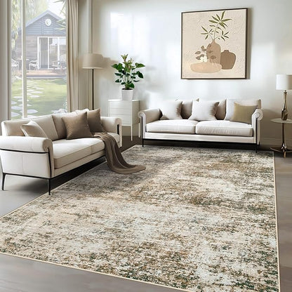 6x9 Area Rugs for Living Room, Washable Modern Abstract Large Area Rug Neutral Soft Non Slip Kids Rug Stain Resistant Indoor Carpet for Bedroom Nursery Playroom Dining Room Home Office(Brown, 6'x9')