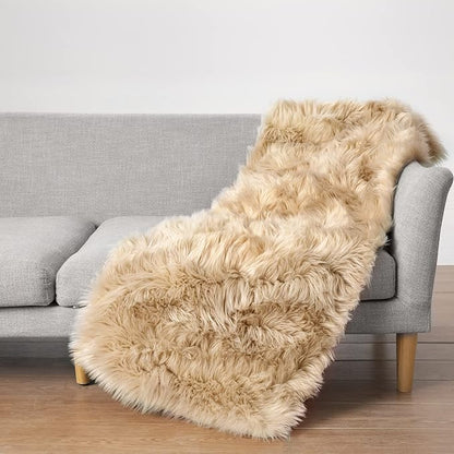 Ciicool Faux Fur Rug for Bedroom, Beige Fluffy Shag Rugs for Sofa Couch Seat Cushion, Washable Fuzzy Runner Thick Fur Area Rug Floor Carpets for Bedside Living Room, 2x6 Ft Rectangle