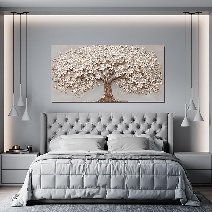 Canvas Wall Art Decor Modern Botanical Wall Art Pictures for Living Room Canvas Art Wall Decor Tree of Life Wall Art Decor White Flower Wall Art Prints Artwork for Walls Bedroom Office Decor 20" X 40"