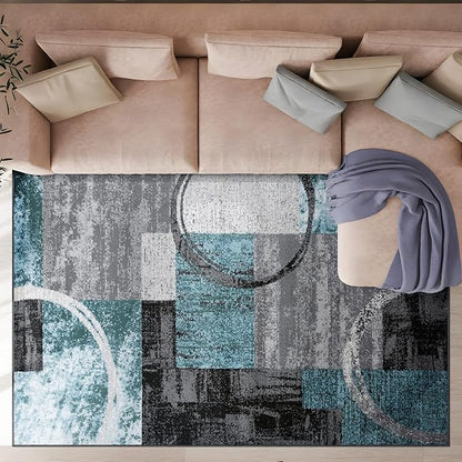 Rugshop Contemporary Circle Design Area Rug, Fade-Resistant Carpet for Living Room, Dining Room, or Home Office, Gray, 6'6" x 9'