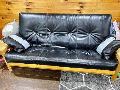 Lambskin Leather Pillow Cover - Sofa Cushion Case - Decorative Throw Covers for Living Room & Bedroom, 18x18 Inches - Black and White Pack of 1