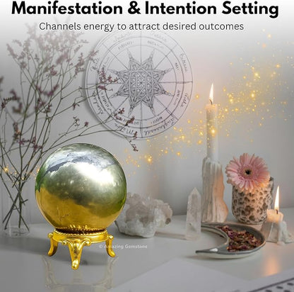 Amazing Gemstone Pyrite Crystal Ball with Stand - 1.5 Inches Crystal Sphere Meditation Balls for Witchcraft and Decorative Balls