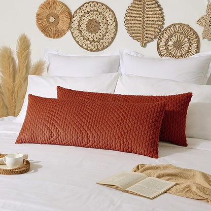 Kevin Textile Fall 14x36 Inch Long Lumbar 1 Pack Boho Decorative Throw Pillow Cover Soft Striped Corduroy Rectangle Cushion Case Farmhouse Solid Accent for Living Room Couch Sofa Bed, Burnt Brick