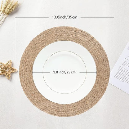 13.8 Inch Round Jute Placemats Set of 10 – Boho Rustic Woven Table Mats & Charger Plates, Heat Resistant & Easy to Clean, Handwoven Farmhouse Table Decor for Dining, Kitchen, Weddings & Home