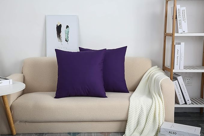 TangDepot Handmade Decorative Solid 100% Cotton Canvas Throw Pillow Covers/Pillow Shams, (18"x18", Purple)