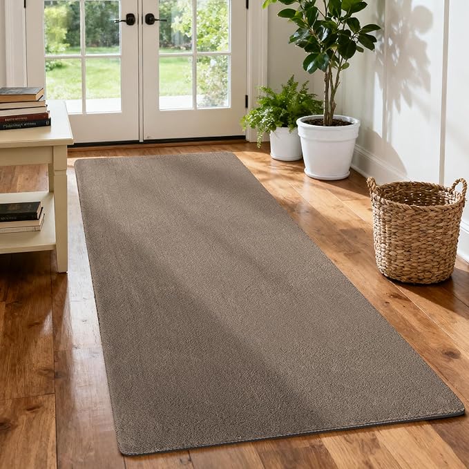 PURE ERA Carpet Stair Tread Landing Mat Area Rug Ultra Plush Shag Soft Non Slip Skid Resistant Tape Free Indoor Doormat Washable Reusable Brown 2' X 6'
