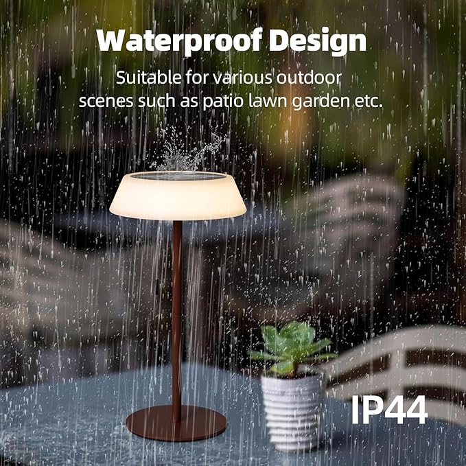 Solar LED Outdoor Table Lamp Waterproof, 3 Level Dimmable Desk Night Light, Portable Cordless USB Rechargeable, for Home/Deck/Patio/Garden (Bronze)