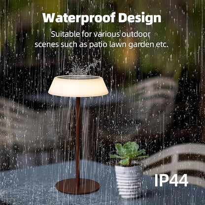 Solar LED Outdoor Table Lamp Waterproof, 3 Level Dimmable Desk Night Light, Portable Cordless USB Rechargeable, for Home/Deck/Patio/Garden (Bronze)