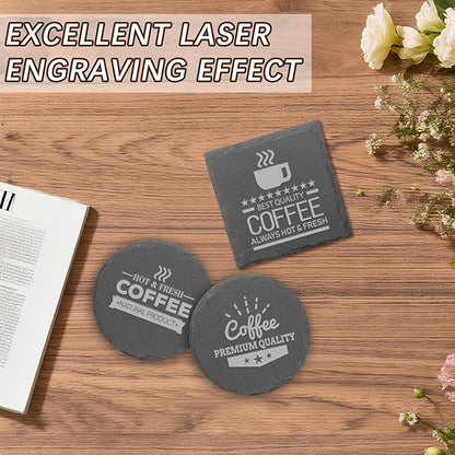 48pcs Slate Coasters, Black 4 Inch Bulk Blank Rock Coasters Blank Laser Engraving, Hand Painted DIY, Scratch Resistant Bottom (24*Square+24*Round)