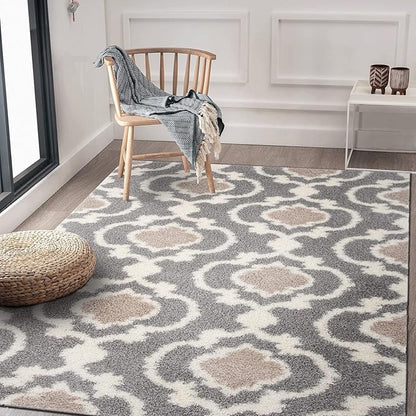 Rugshop Cozy Moroccan Trellis Gray/Cream 3'3" X 5' Indoor Shag Area Rug