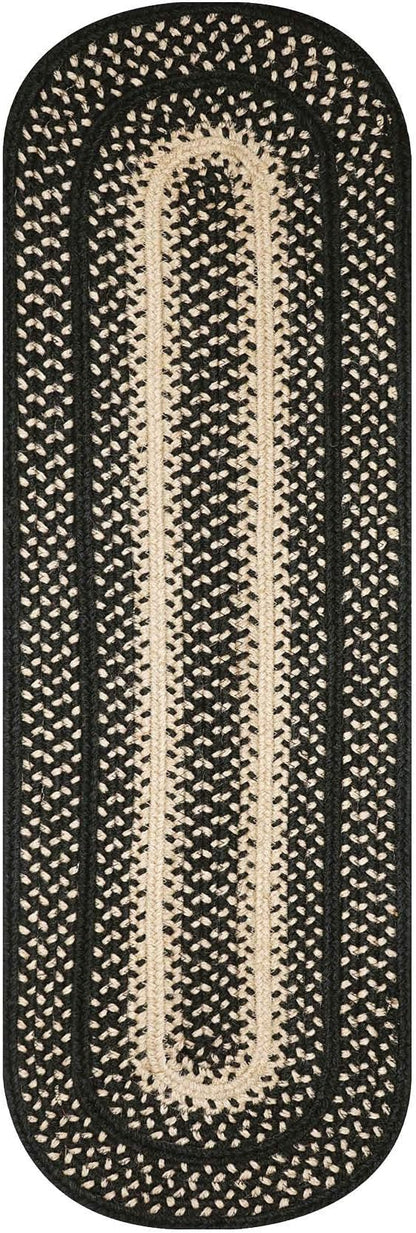 Homespice Manchester Oval Table Runner - 11"x36", Black & Tan - Handcrafted with Jute - Rich Colors, Easy to Clean, Durable and Protects Furniture