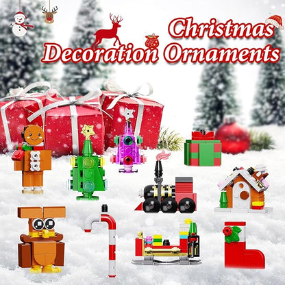 Christmas Advent Calendar 2025 Blocks Ornament Decor Sets Compatible with Lego, Santa Nutcracker Gingerbread Reindeer Building Toys Sets, 24 Days Countdown to Christmas Toys Gifts For Boys and Girls