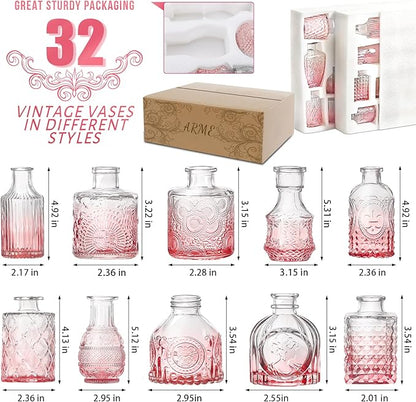 Arme Bud Vase Set of 32, Pink Vases in Bulk Bud Vase for Flower Small Glass Vases for Wedding Centerpieces, Vintage Cute Mini Flower Vase, Home Table Flower Decor