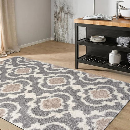 Rugshop Cozy Moroccan Trellis Gray/Cream 5'3" x 7'3" Indoor Shag Area Rug