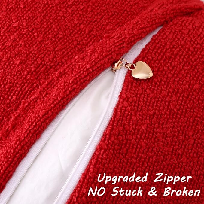 FUTEI Christmas Pack of 2 Red Decorative Throw Pillow Covers 22x22 Inch Soft Cozy Solid Boucle Textured Cushion Case,Modern Home Decor for Couch Bed Living Room