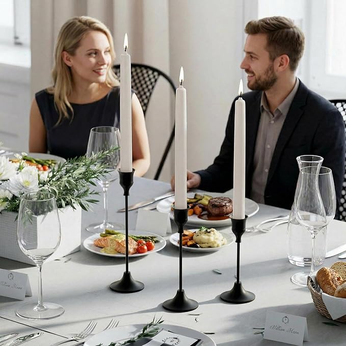 Black Candlestick Holders Taper Candle Holders, Set of 3 Vintage Candle Sticks Holder Decor Used as Fireplace Mantel or Table Centerpieces for Wedding, Dinning, Party