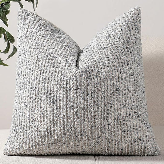 18x18 Blue Throw Pillow Cover Textured Boucle Striped Chic Morden Boho Accent Farmhouse Square Decorative Couch Pillow Cover for Home Decor Bed Sofa Living Room