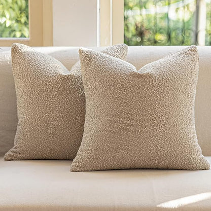 GEEORY Decorative Throw Pillow Covers 20x20 Inch Pack of 2,Textured Boucle Neutral Cushion Cases for Bed Couch Sofa, Accent Modern Farmhouse & Minimalist Home Decor (Oatmeal Beige) GE03-20