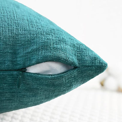 CaliTime Throw Pillow Covers Decorative 24 X 24 Inches Pack of 2 Cozy Chenille Cushion Cases for Couch Sofa Bed Living Room Home Teal