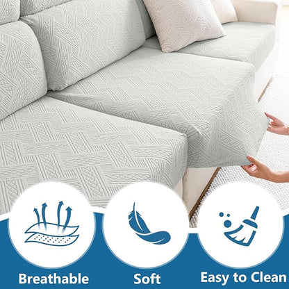 hyha Waterproof Couch Cushion Covers, Waterproof Sectional Couch Covers for 3 Cushion Sofa for Pets, Stretch Sofa Slipcover Washable with Elastic Bottom(3 Packs, Light Grey)