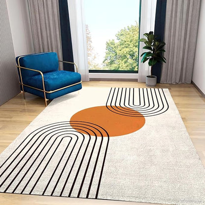 Mid Century Modern Abstract Art Area Rug, Boho Minimalist Line Non Slip Stain Resistant Print Rugs, Soft Machine Washable Carpet for Indoor Bedroom Living Room Office Decor Rug - 3 ft x 5 ft
