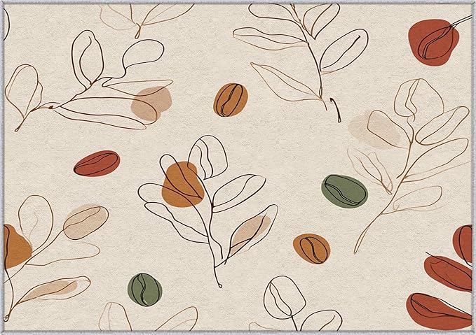 Bohemian Rug, 6x9 Area Rugs Modern Simple Abstract Line Art Leaf Pattern for Living Room, Bedroom, Bohemian Home Decor Accessories Indoor Carpet, Non Slip & Machine Washable